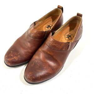 Ariat Loafer Mule Clogs Brown Leather Womens Size 7B Western Slip On Shoes